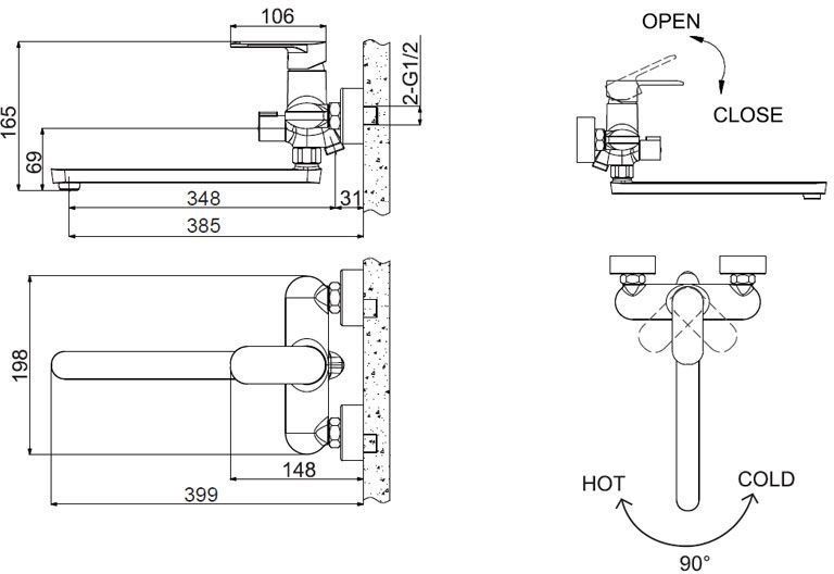 Смеситель Bravat Opal F6125183CP-02L-RUS для ванны с душем , изображение 2