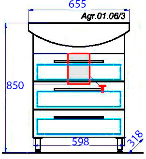 Тумба с раковиной Aqwella Allegro 65 3 ящика, напольная , изображение 5