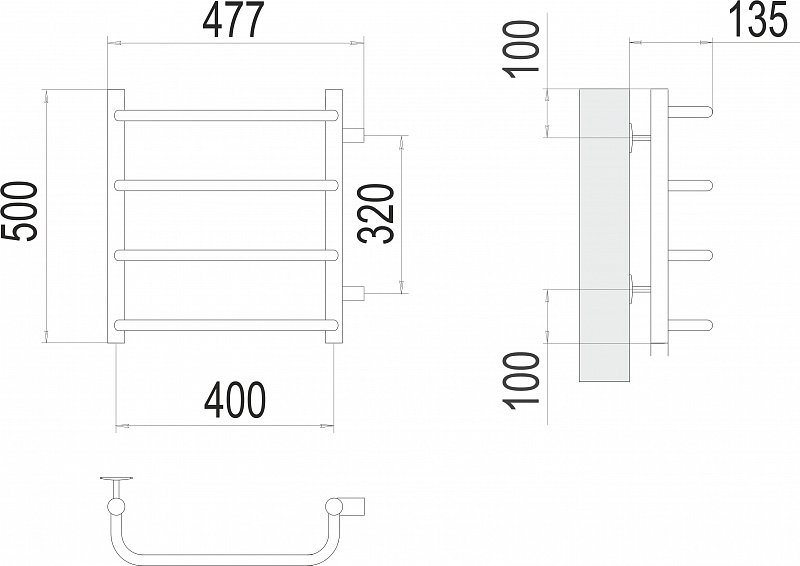 Полотенцесушитель водяной Terminus Стандарт П4 40х50 с боковым отводом , изображение 3