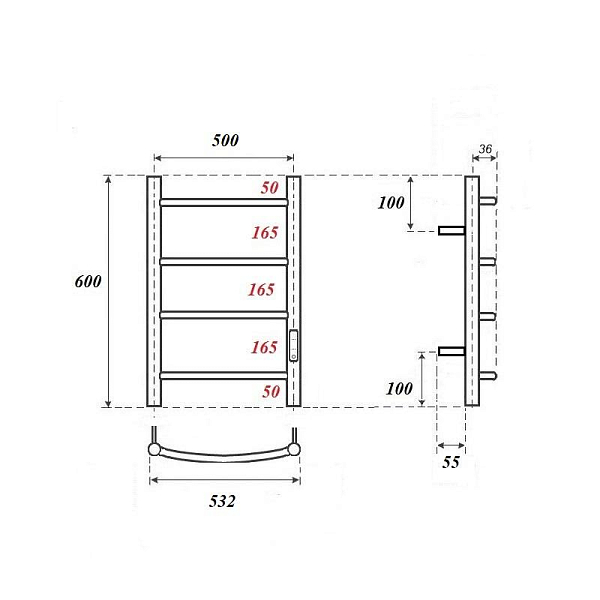 Полотенцесушитель электрический Point Афина П4 50x60 белый , изображение 3