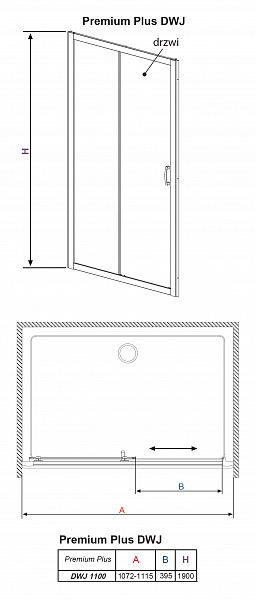Душевая дверь в нишу Radaway Premium Plus DWJ 110 прозрачное стекло , изображение 10