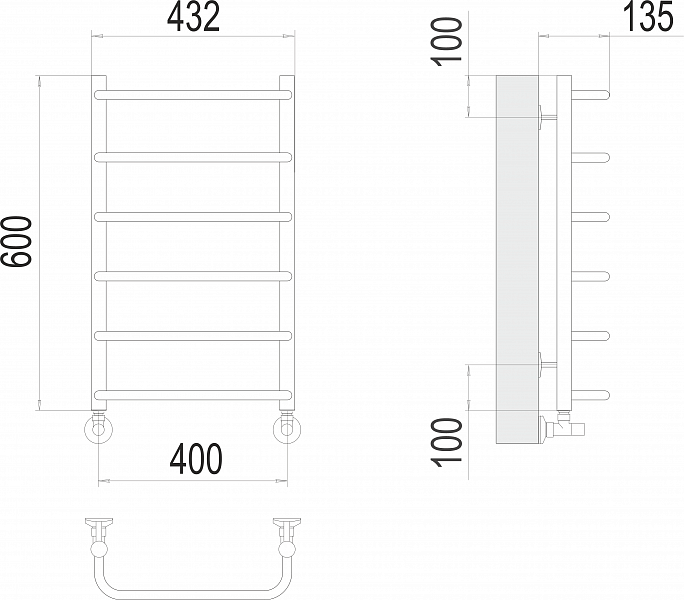 Полотенцесушитель водяной Terminus Стандарт П6 40х60 , изображение 3