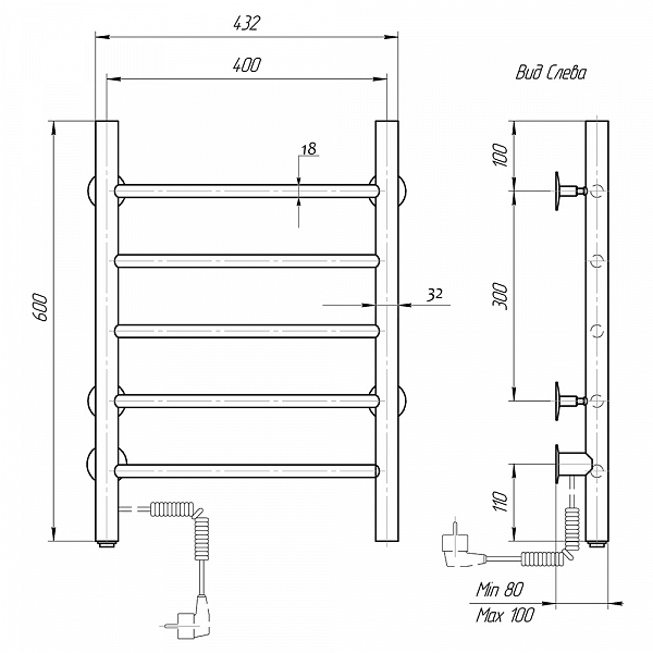 Полотенцесушитель электрический Domoterm Классик 40x60 L , изображение 4