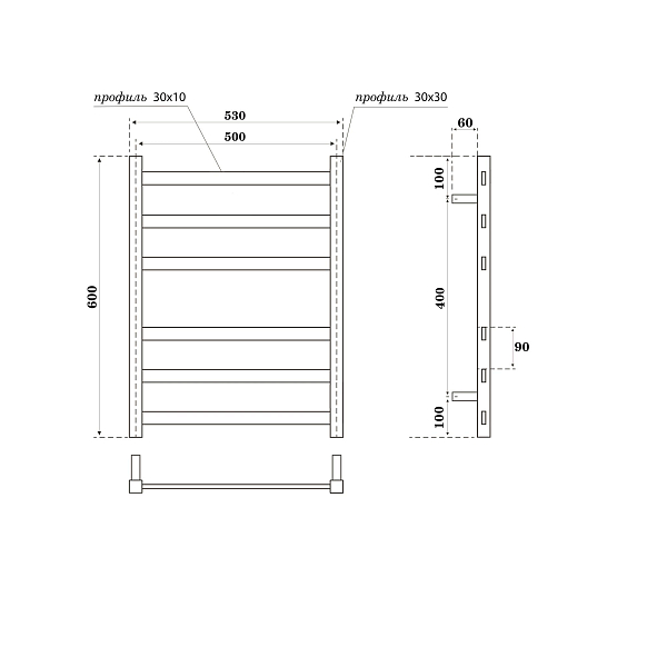 Полотенцесушитель водяной Point Меркурий П6 50x60 белый , изображение 3