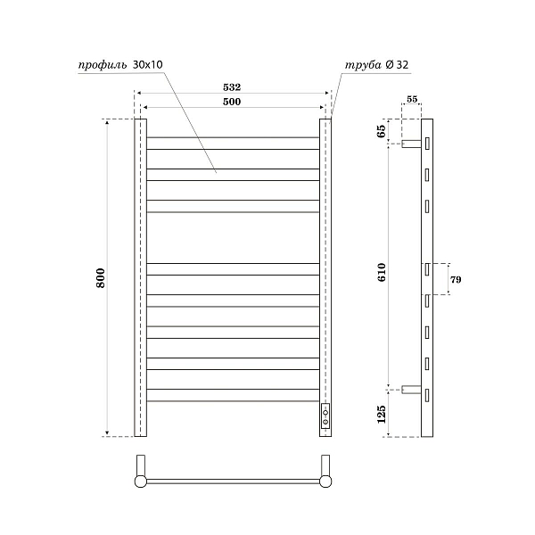 Полотенцесушитель электрический Point Селена П8 50x80 графит премиум , изображение 3