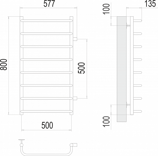 Полотенцесушитель водяной Terminus Стандарт П8 50х80 с боковым отводом , изображение 3