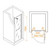 Душевая дверь RGW Passage PA-103В 70 см профиль черный, стекло прозрачное , изображение 2