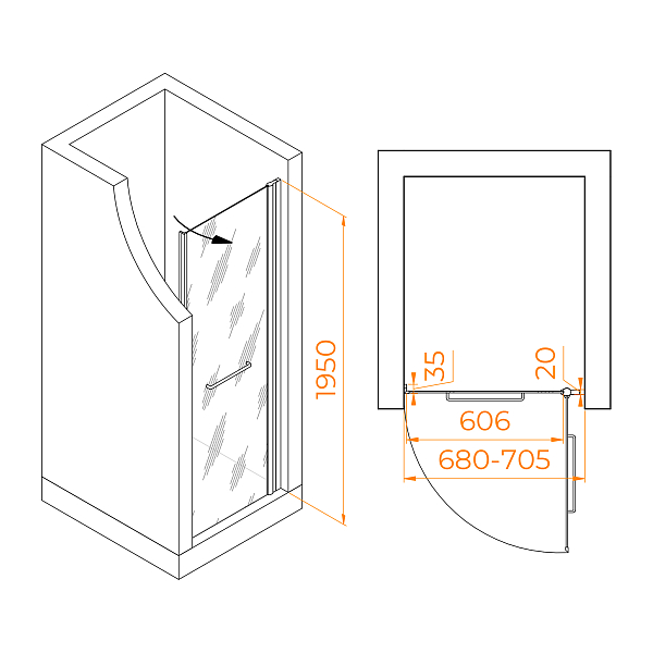 Душевая дверь RGW Passage PA-103В 70 см профиль черный, стекло прозрачное , изображение 2
