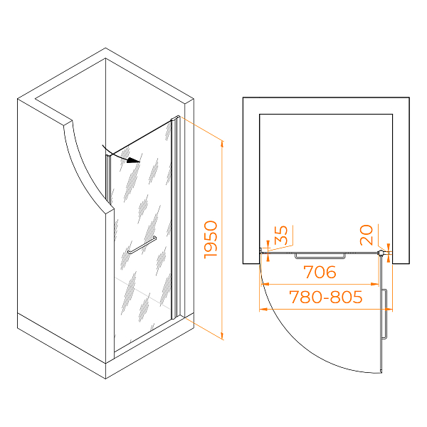 Душевая дверь RGW Passage PA-103В 80 см профиль черный, стекло матовое , изображение 2