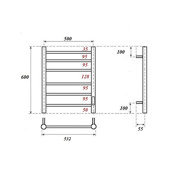 Полотенцесушитель электрический Point Аврора П6 50x60 графит премиум , изображение 3