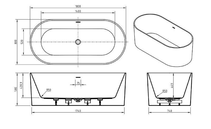 Акриловая ванна BelBagno BB705-1800-800 180x80 , изображение 8