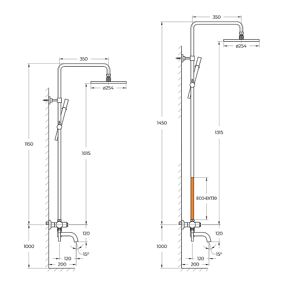 Удлинитель для душевой стойки Cezares Eco EXT30-01 30 см, хром , изображение 3