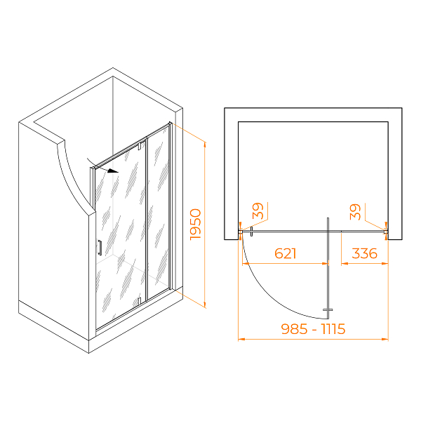 Душевая дверь RGW Passage PA-008В 100 см профиль черный, стекло прозрачное , изображение 2
