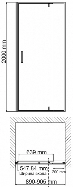 Душевая дверь в нишу Wasserkraft Neime 19P04 90 см , изображение 3