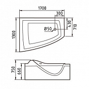 Акриловая ванна Gemy G9056 O L 170х130 , изображение 3