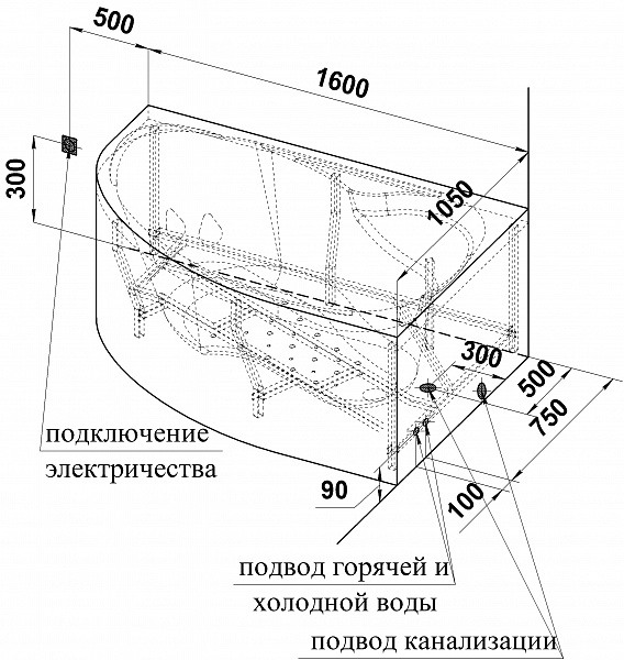 Акриловая ванна Radomir Амелия 160x105 L , изображение 3
