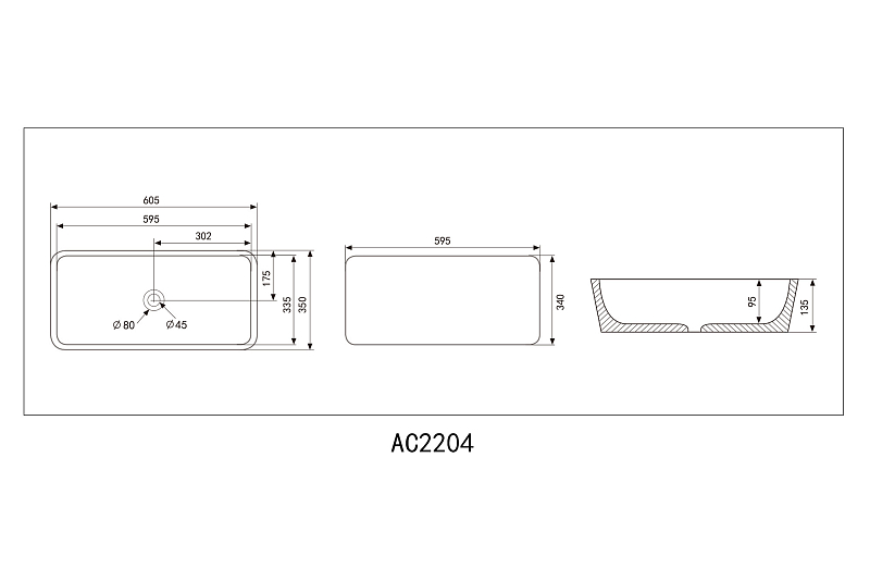 Раковина Abber Rechteck AC2204MW 60 см , изображение 4