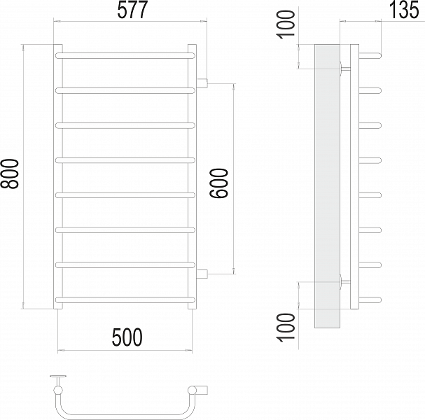 Полотенцесушитель водяной Terminus Стандарт П8 50х80 с боковым отводом, хром , изображение 3