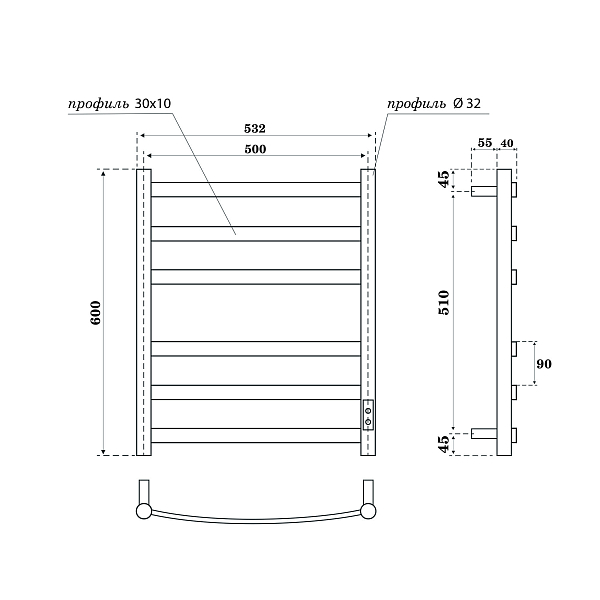 Полотенцесушитель электрический Point Антея П6 50x60 белый , изображение 4