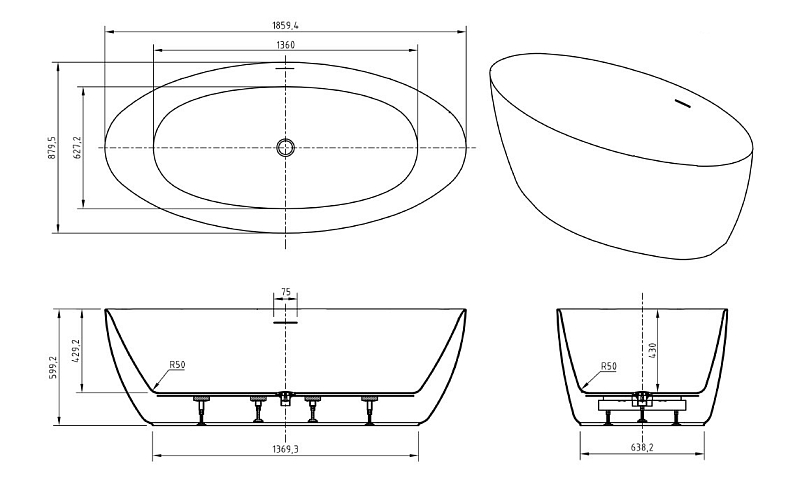 Акриловая ванна BelBagno BB707-1860-880 185x90 , изображение 8