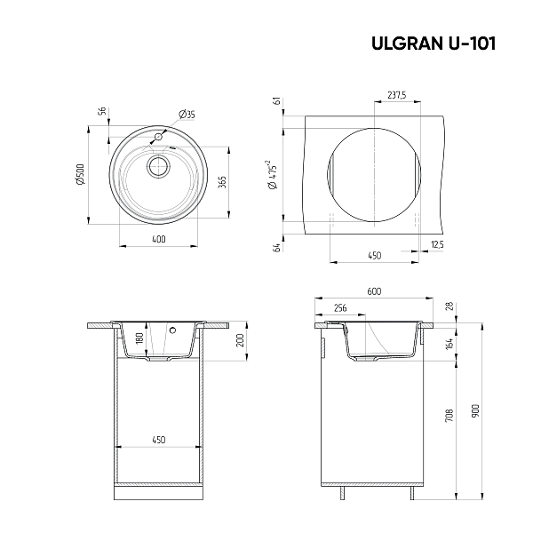 Мойка кухонная Ulgran U-101-308 черный , изображение 4