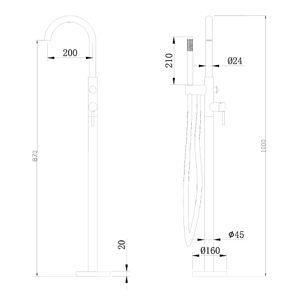 Смеситель Abber Wasser Kreis AF8115B напольный, для ванны с душем, черный матовый , изображение 6