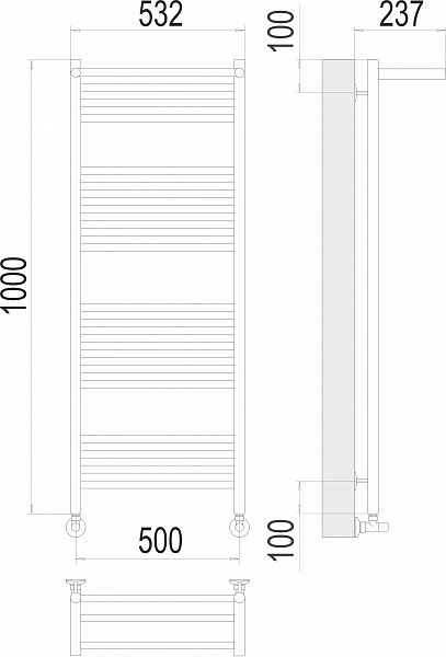 Полотенцесушитель водяной Terminus Аврора П20 50х100 с полкой , изображение 3