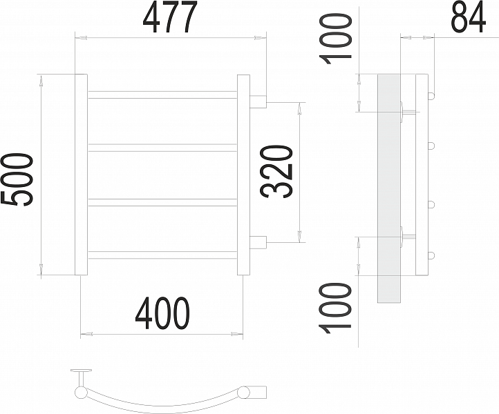 Полотенцесушитель водяной Terminus Классик П4 40х50 с боковым отводом , изображение 3