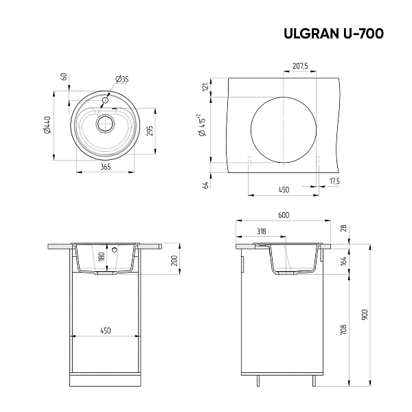 Мойка кухонная Ulgran U-700-310 серый , изображение 2