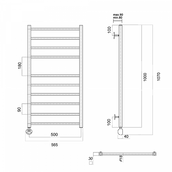 Полотенцесушитель электрический Domoterm Куба П10 50х100 L хром , изображение 3