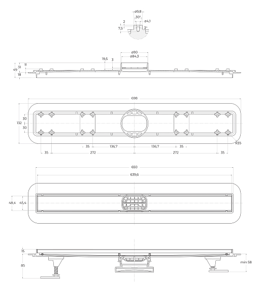 Душевой лоток BelBagno Luce BB-LD-LUCE-70-CR с решеткой 70 см , изображение 4