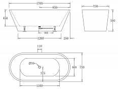 Акриловая ванна BelBagno BB61-1700-W0 170х75 , изображение 3