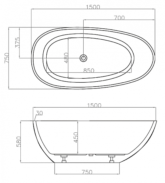 Акриловая ванна Abber AB9356-1.5 150x75 , изображение 3