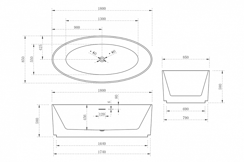 Акриловая ванна Abber 180x85 AB9441-1.8 , изображение 5