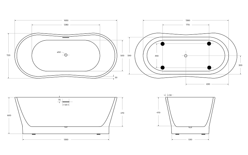 Акриловая ванна BelBagno BB406-1650-730 165x70 , изображение 4