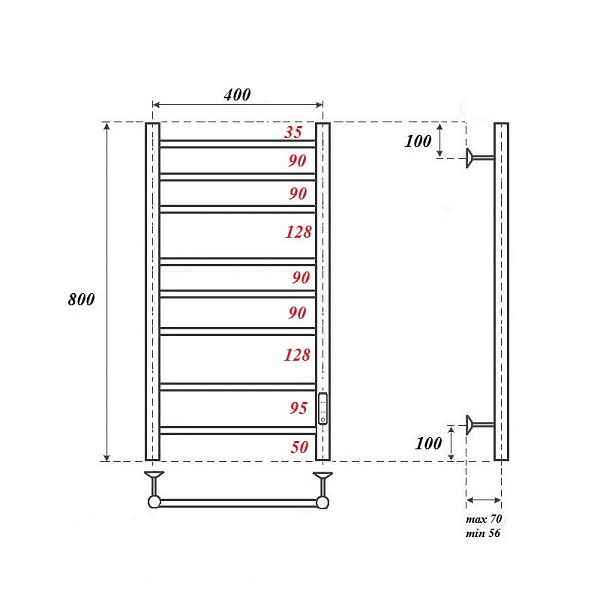 Полотенцесушитель электрический Point Аврора П8 80х40 черный , изображение 3