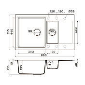 Мойка кухонная Omoikiri Daisen 86-2-BL черный , изображение 2