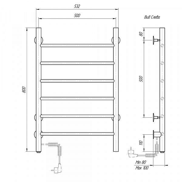 Полотенцесушитель электрический Domoterm Классик 50х80 L , изображение 4