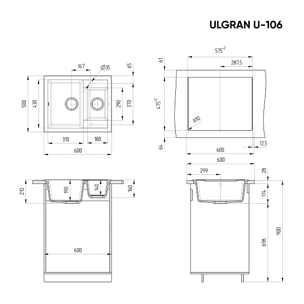 Мойка кухонная Ulgran U-106-328 бежевый , изображение 2