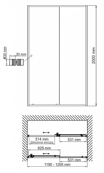 Душевая дверь в нишу Wasserkraft Rhin 44S 120 см , изображение 8