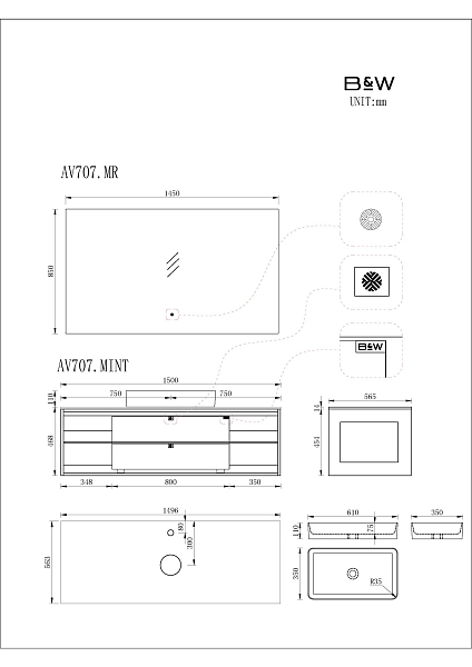 Тумба с раковиной Black&White Gravity AV707.1500 MINT 150 зеленый матовый , изображение 6