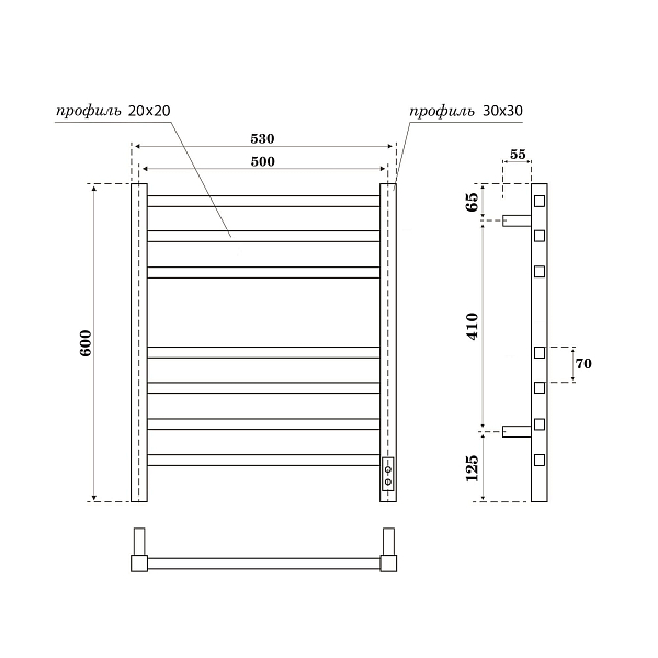 Полотенцесушитель электрический Point Вега П7 50x60 графит блеск , изображение 5