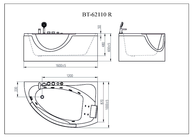 Акриловая ванна Orans BT 62 BT-62110R 160x100 правая , изображение 9