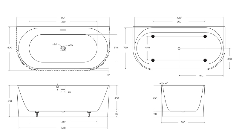 Акриловая ванна BelBagno BB713-1700-800 170x80 , изображение 7