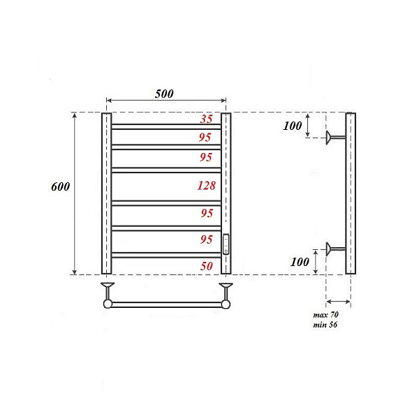 Полотенцесушитель электрический Point Аврора П6 60х50 хром , изображение 3