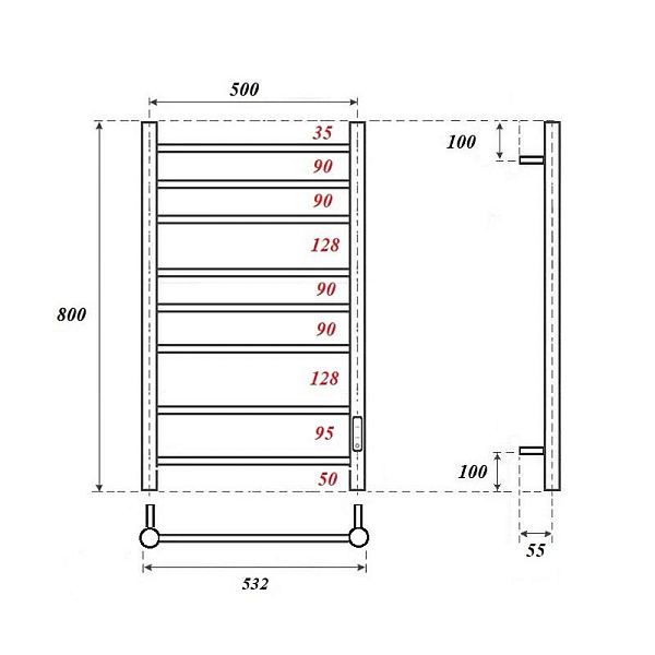 Полотенцесушитель электрический Point Аврора П8 50x80 графит премиум , изображение 3
