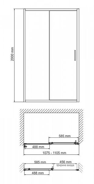 Душевая дверь в нишу Wasserkraft Main 41S13 110 см , изображение 3