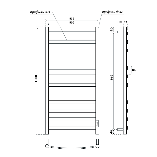 Полотенцесушитель электрический Point Антея П10 50x100 белый , изображение 4