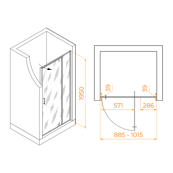 Душевая дверь RGW Passage PA-008В 90 см профиль черный, стекло прозрачное , изображение 2