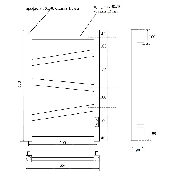 Полотенцесушитель электрический Point Феникс П5 PN15856B 50x60 черный , изображение 3